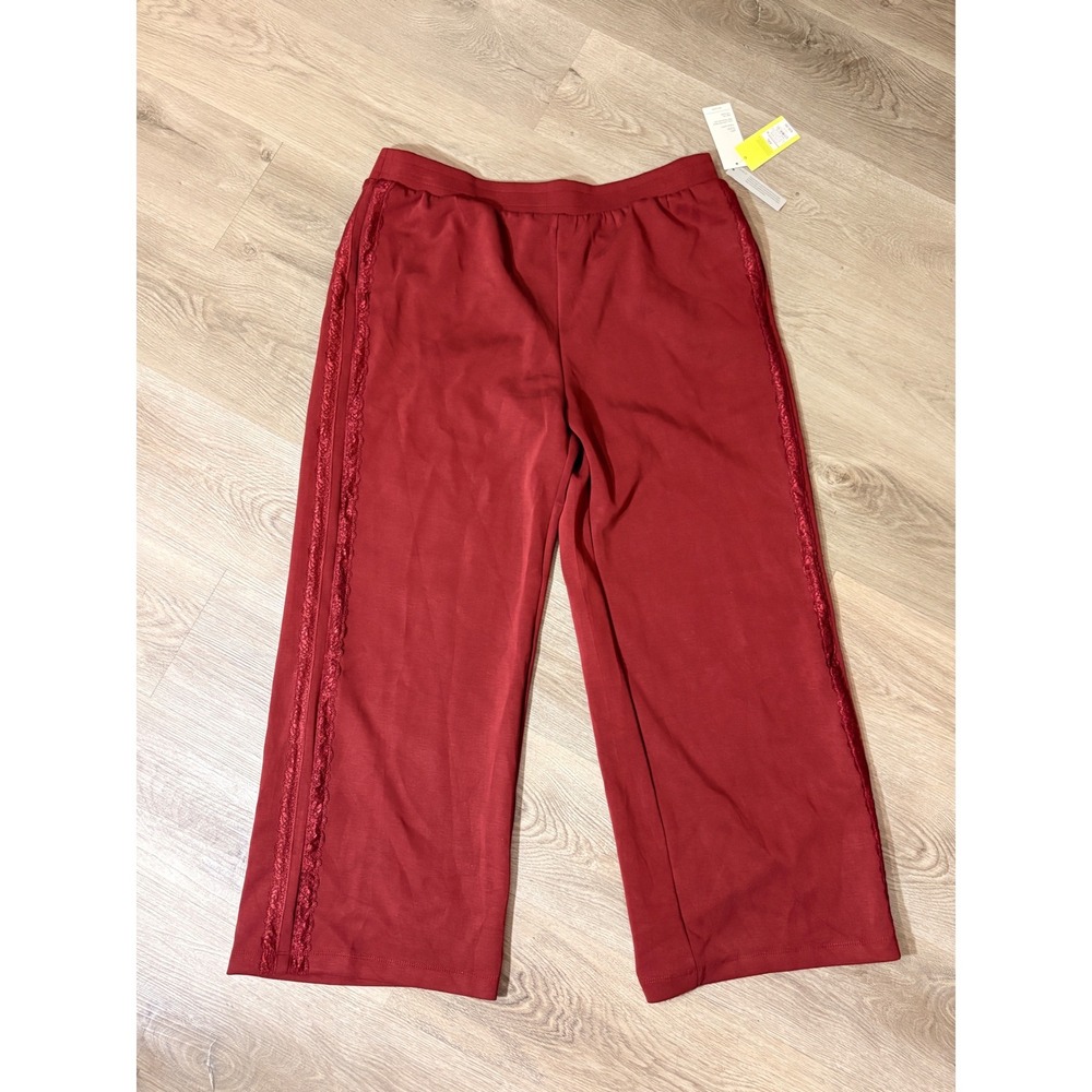 All In Motion Airy Sleek Lace Track Pant Maroon Burgundy High Rise Wide Leg XXL